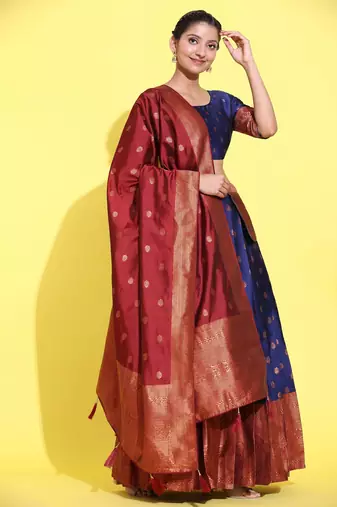 Navy Embroidered Art Silk lehenga choli