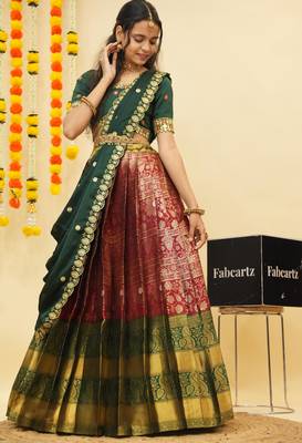 Maroon Embroidered Taffeta lehenga choli 3