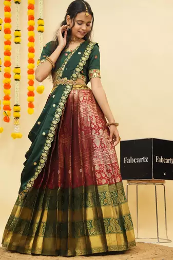Maroon Embroidered Taffeta lehenga choli
