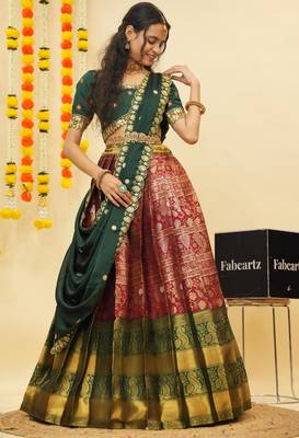 Maroon Embroidered Taffeta lehenga choli 4