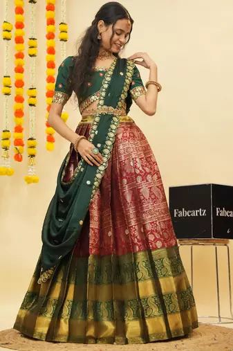 Maroon Embroidered Taffeta lehenga choli