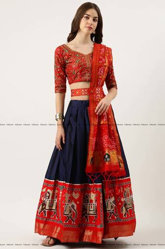 Navy Embroidered Art Silk lehenga choli