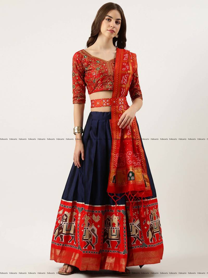 Navy Embroidered Art Silk lehenga choli