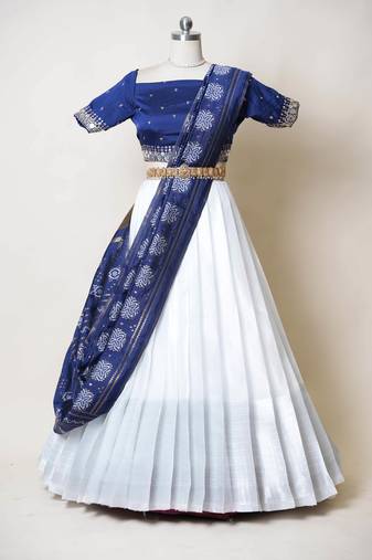 Navy Embroidered Art Silk lehenga choli