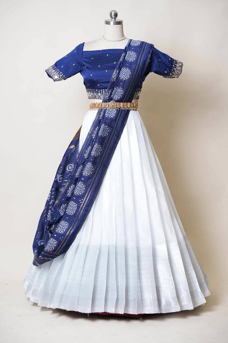 Navy Embroidered Art Silk lehenga choli