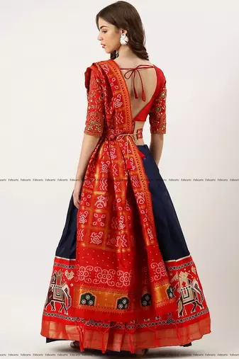 Navy Embroidered Art Silk lehenga choli