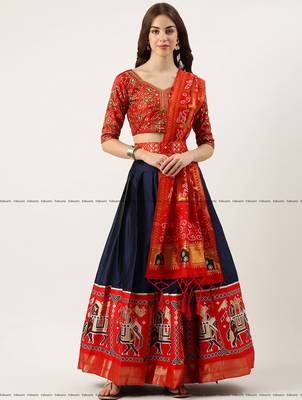 Navy Embroidered Art Silk lehenga choli 3