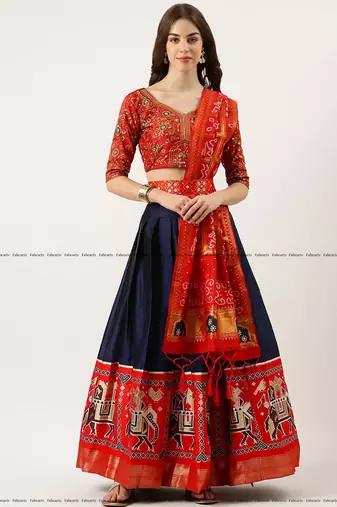 Navy Embroidered Art Silk lehenga choli