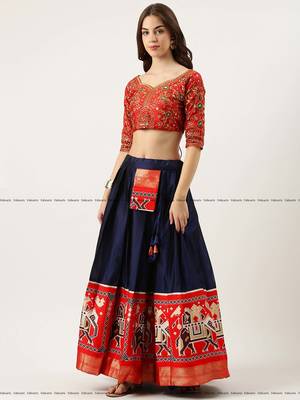 Navy Embroidered Art Silk lehenga choli 4