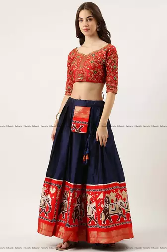 Navy Embroidered Art Silk lehenga choli