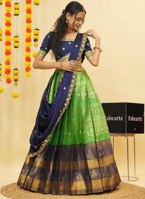 Green Embroidered Taffeta lehenga choli 3