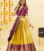Yellow Embroidered Satin lehenga choli