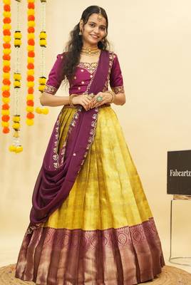 Yellow Embroidered Satin lehenga choli 2