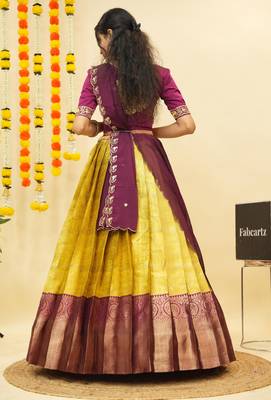 Yellow Embroidered Satin lehenga choli 3
