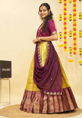 Yellow Embroidered Satin lehenga choli 4