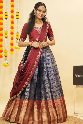 Navy Embroidered Satin lehenga choli