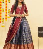 Navy Embroidered Satin lehenga choli