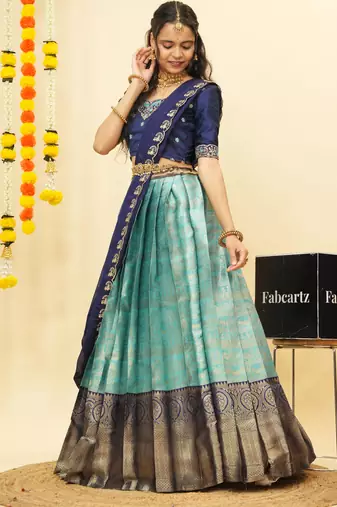 Blue Embroidered Satin lehenga choli