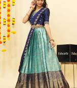 Blue Embroidered Satin lehenga choli