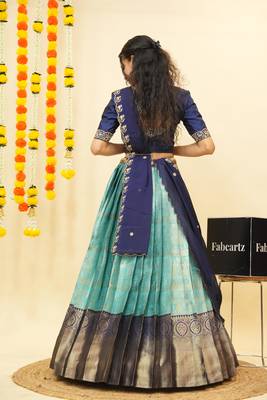 Blue Embroidered Satin lehenga choli 3