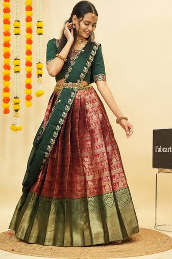Maroon Embroidered Satin lehenga choli
