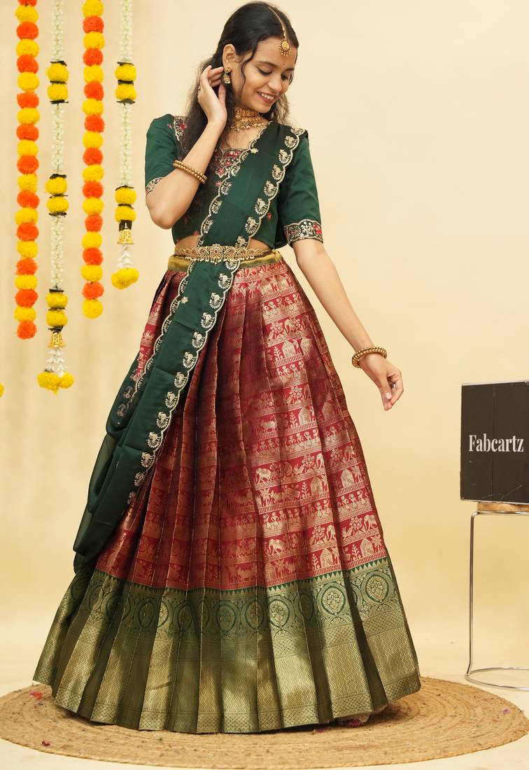 Maroon Embroidered Satin lehenga choli