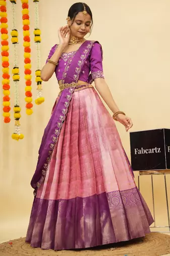 Pink Embroidered Satin lehenga choli