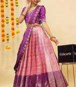 Pink Embroidered Satin lehenga choli