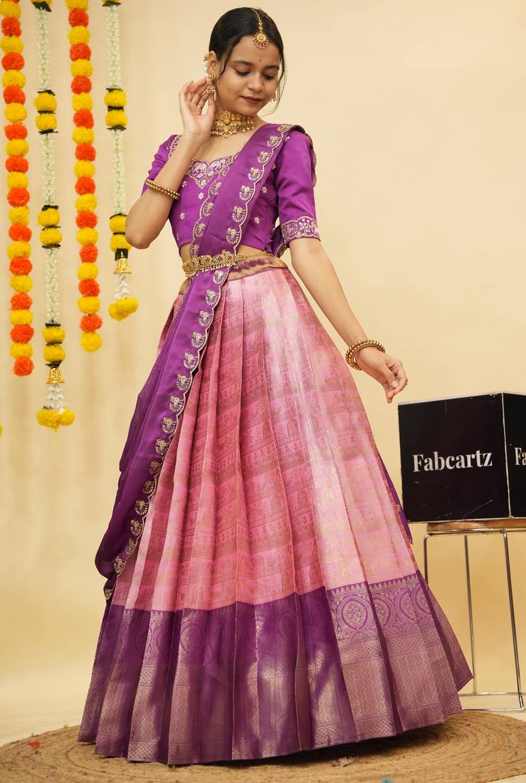 Pink Embroidered Satin lehenga choli