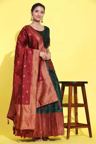 Green Embroidered Art Silk lehenga choli