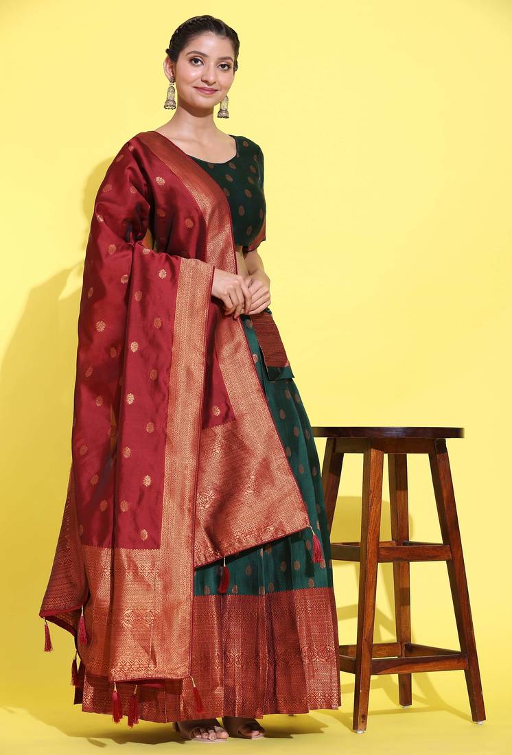 Green Embroidered Art Silk lehenga choli