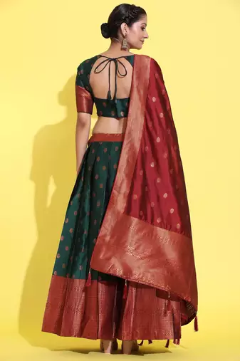Green Embroidered Art Silk lehenga choli