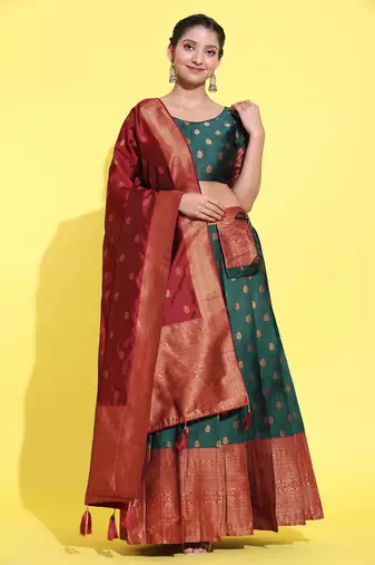 Green Embroidered Art Silk lehenga choli