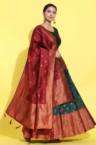 Green Embroidered Art Silk lehenga choli
