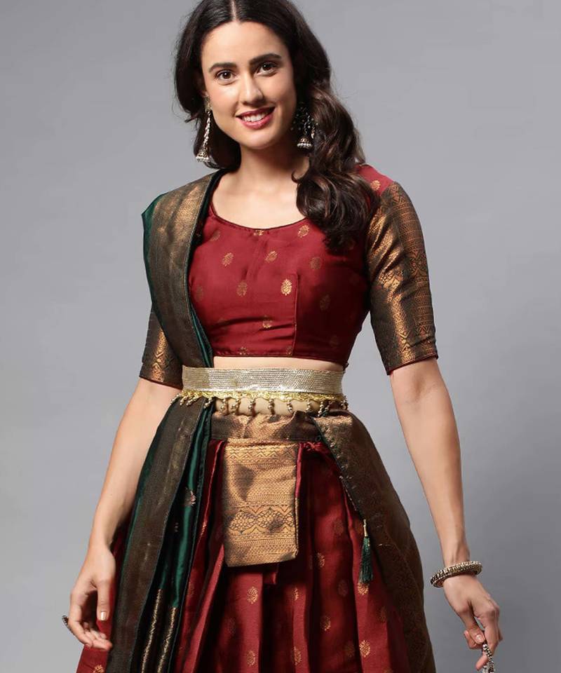 Maroon Embroidered Art Silk lehenga choli