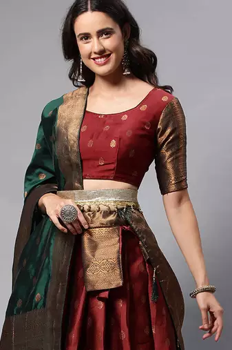 Maroon Embroidered Art Silk lehenga choli