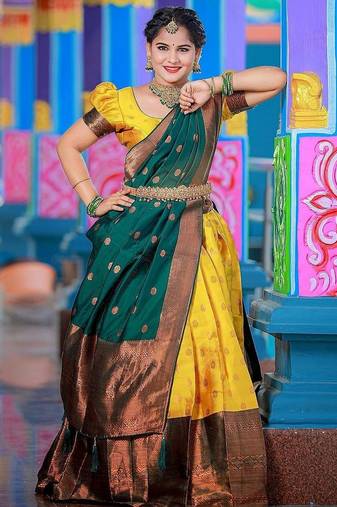 Yellow Embroidered Art Silk lehenga choli