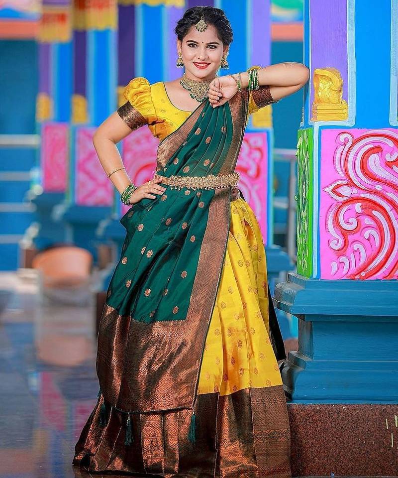 Yellow Embroidered Art Silk lehenga choli