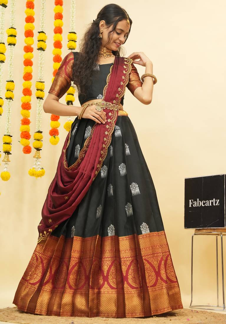 Black Embroidered Art Silk lehenga choli