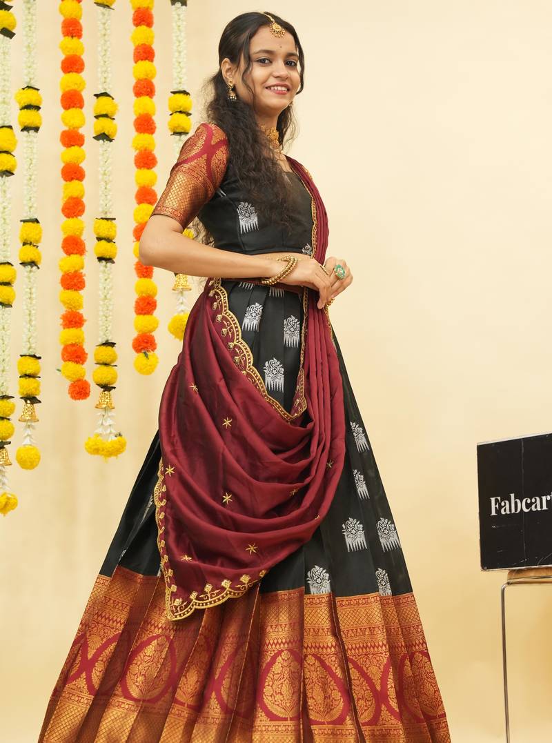 Black Embroidered Art Silk lehenga choli