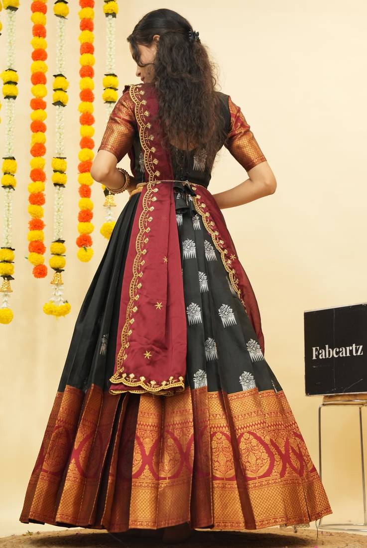 Black Embroidered Art Silk lehenga choli