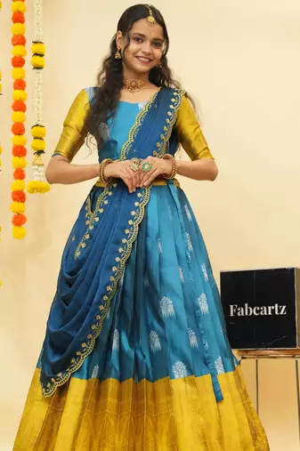 Turquoise Embroidered Art Silk lehenga choli