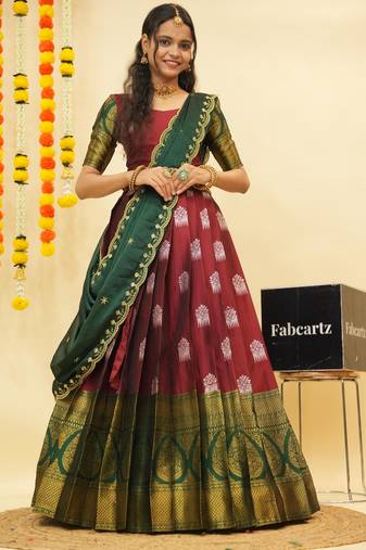 Maroon Embroidered Art Silk lehenga choli