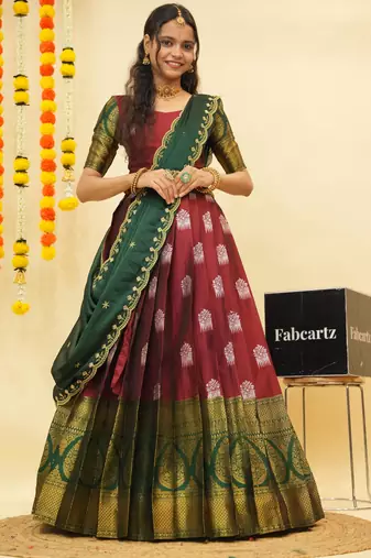 Maroon Embroidered Art Silk lehenga choli