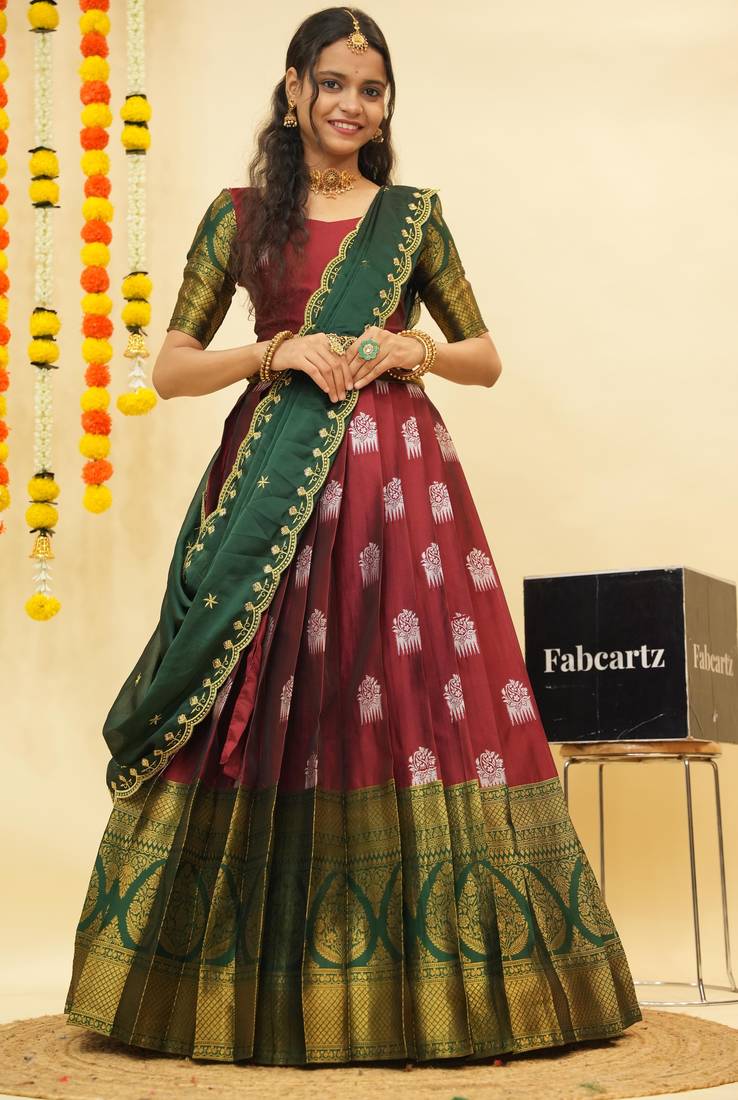 Maroon Embroidered Art Silk lehenga choli