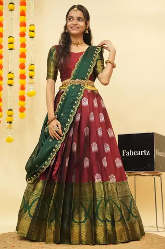 Maroon Embroidered Art Silk lehenga choli