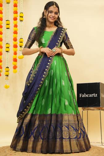Green Embroidered Art Silk lehenga choli