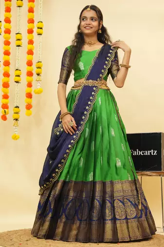 Green Embroidered Art Silk lehenga choli