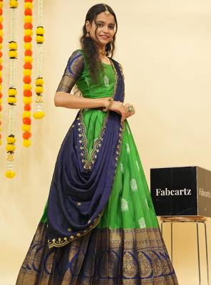 Green Embroidered Art Silk lehenga choli 4