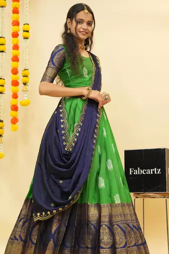 Green Embroidered Art Silk lehenga choli